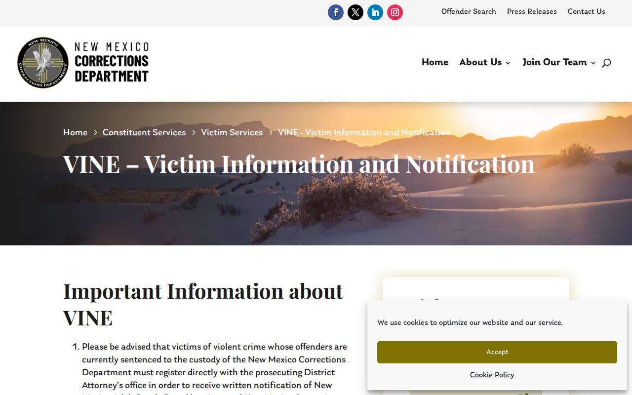 New Mexico VINE notice used for Grant County release alerts