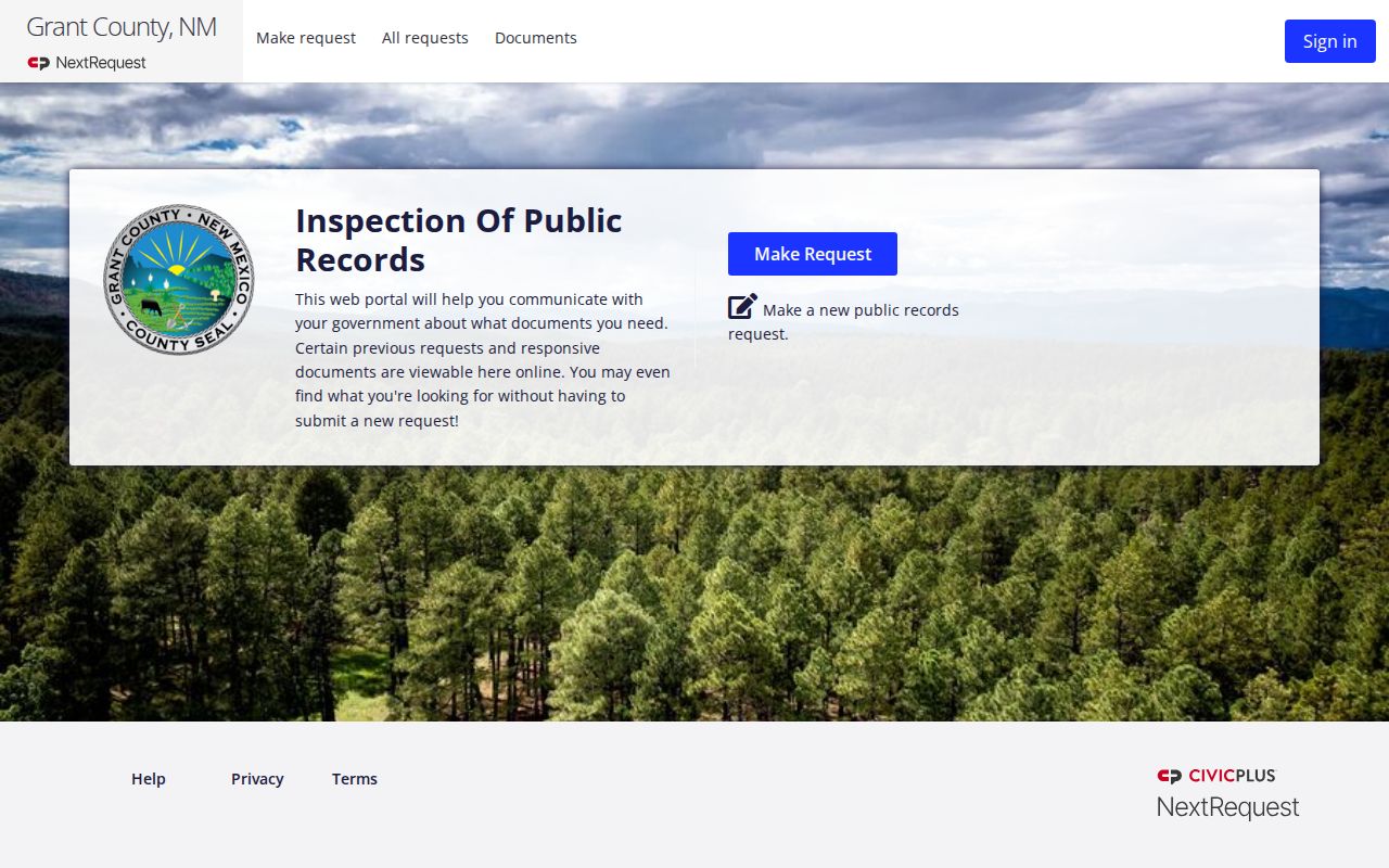 Grant County released inmate record request submission screen